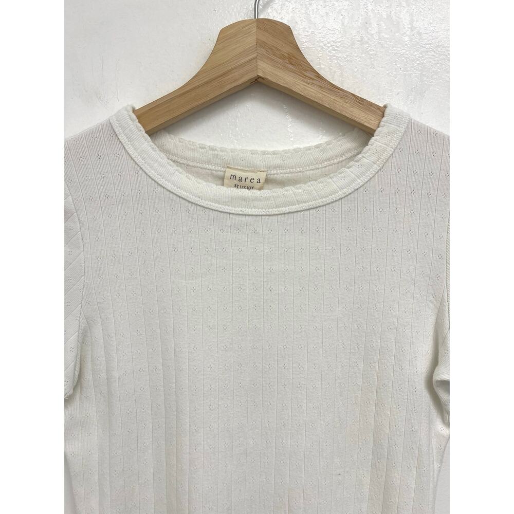 Marea by Liz Joy Pointelle Short Sleeve Slim Crewneck Feminine Romantic Tee XS - Picture 6 of 11